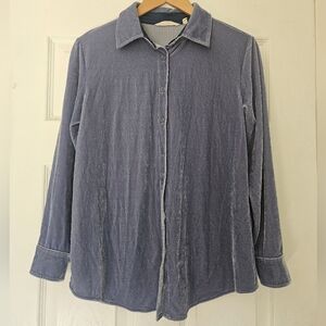 Soft Surroundings Velvet Button-Up Shirt in Dusty Blue